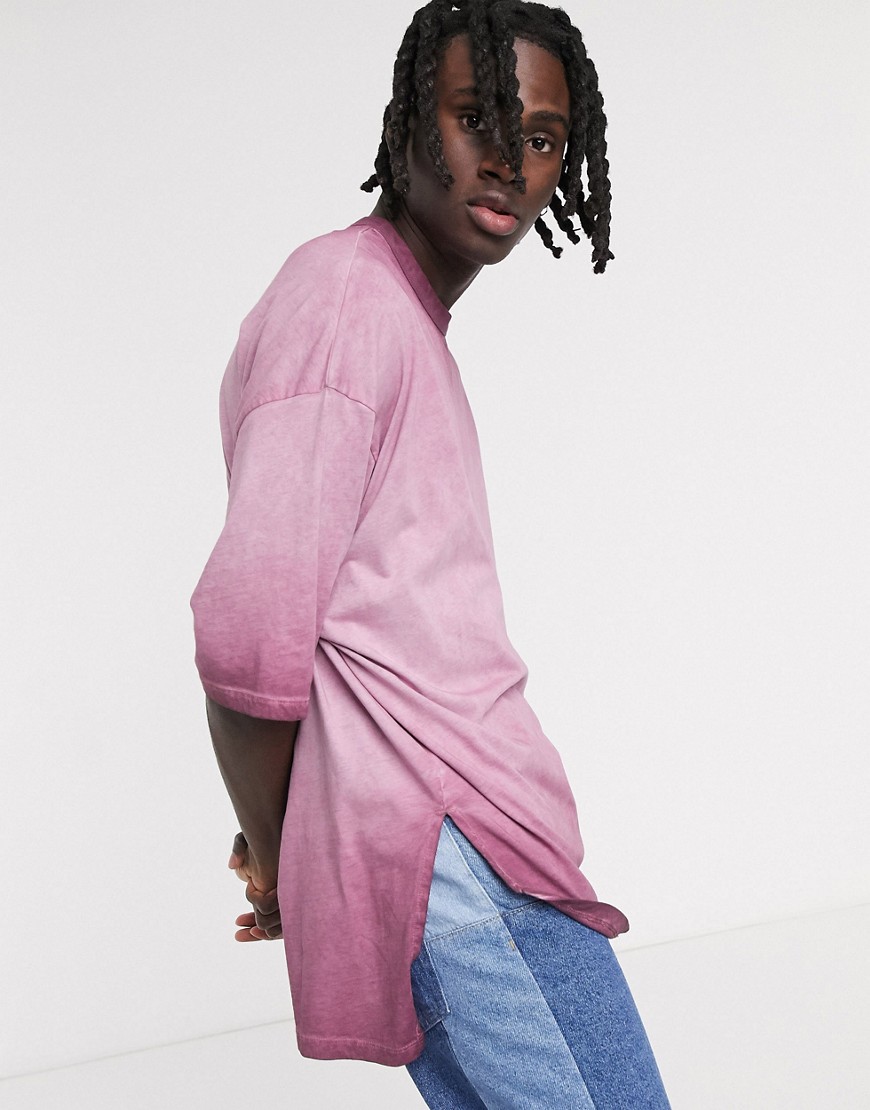 ASOS DESIGN - Lang oversized T-shirt met halflange mouwen en ongelijke zoom in roze wassing