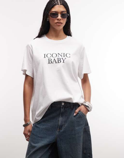 ASOS DESIGN - Lang oversized T-shirt met iconic-slogan in wit, 3 van 4