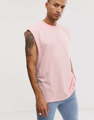 ASOS DESIGN - Lang oversized T-shirt zonder mouwen in roze