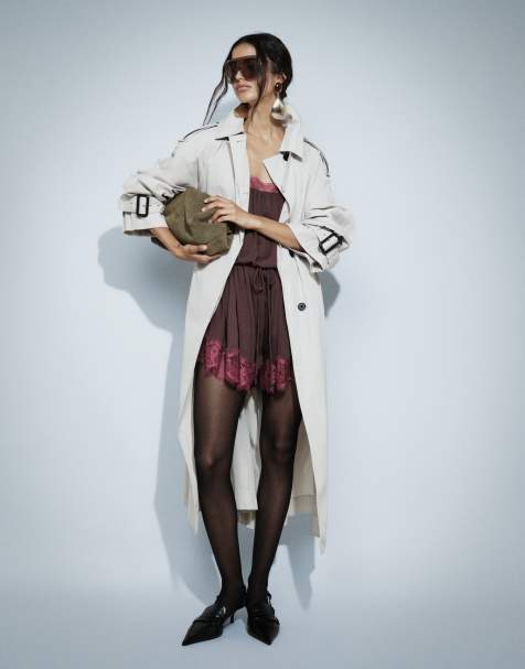 ASOS DESIGN lang oversized trenchcoat med skulderpuder i stone - view 1