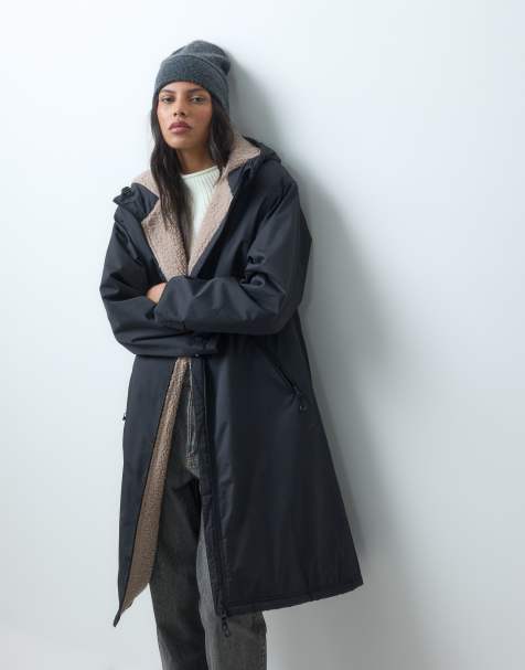ASOS DESIGN lang raincoat med borg-for i sort - view 1
