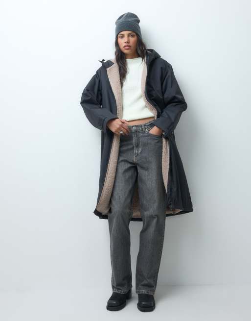 ASOS DESIGN lang raincoat med borg-for i sort, 2 af 4