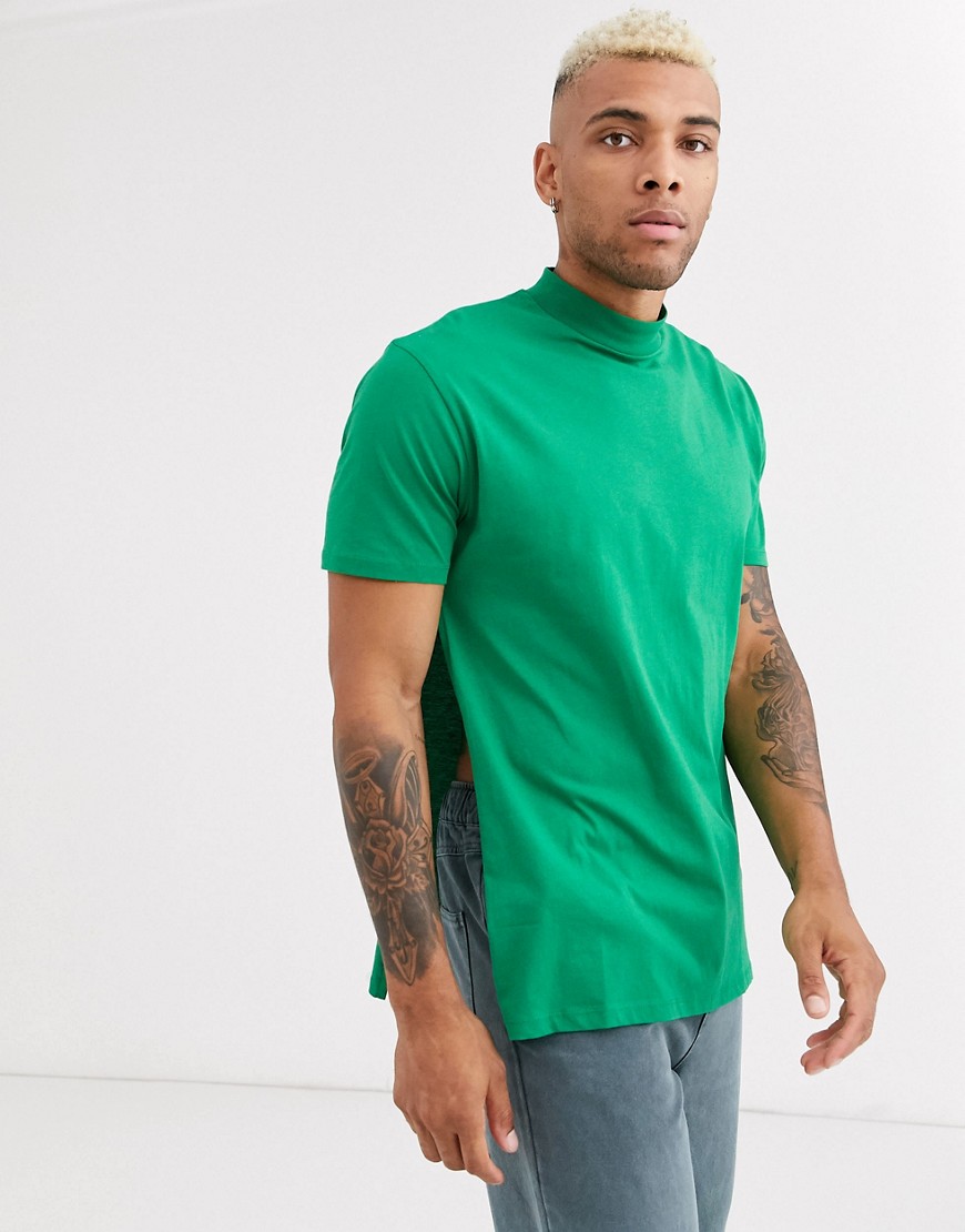 ASOS DESIGN - Lang ruimvallend T-shirt met zijsplits in groen