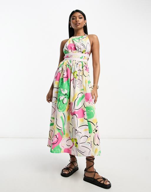 ASOS DESIGN – Lång sundress med halterneck, band baktill och abstrakt mönster