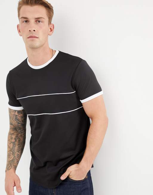 ASOS DESIGN - Lang T-shirt in retro trainingsstof met bies