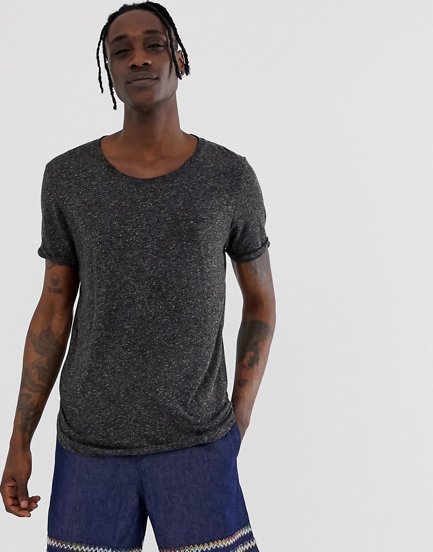 ASOS DESIGN - Lang T-shirt met lage ronde hals en ronde zoom van linnenmix-Zwart