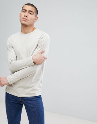 ASOS DESIGN - Lang T-shirt met ronde hals en lange mouwen-Beige