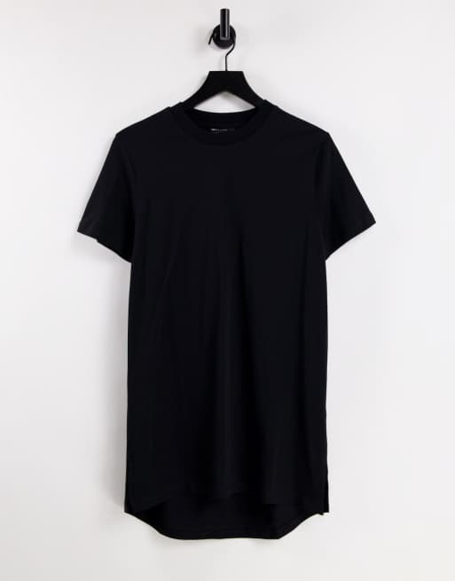 ASOS DESIGN - Lang T-shirt met ronde hals en zijsplits in zwart