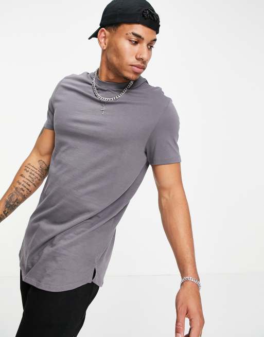 ASOS DESIGN - Lang T-shirt met splitten aan de zijkant in zwart met wassing