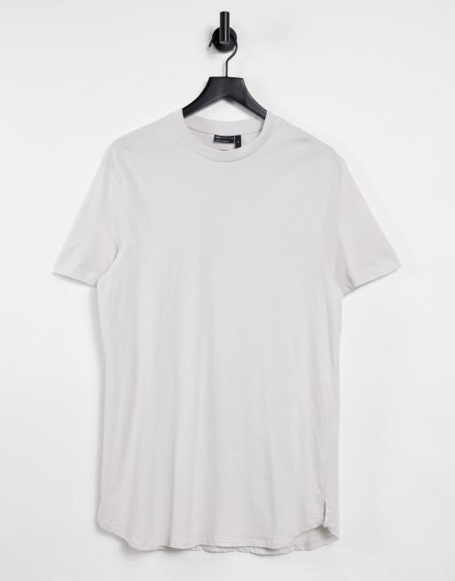 ASOS DESIGN - Lang T-shirt met zijsplitten in beige