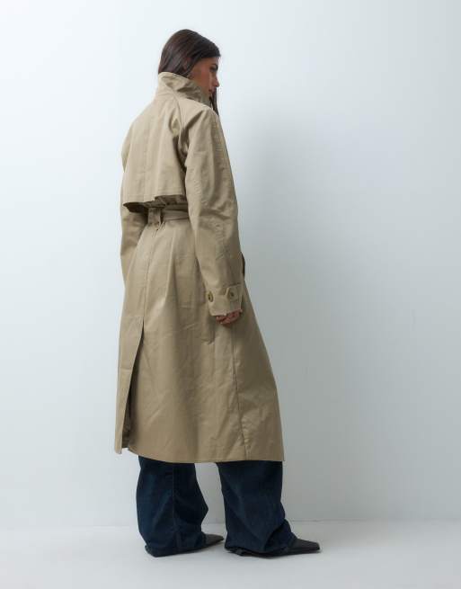 ASOS DESIGN lang trenchcoat med cape-detalje og ternet for i rye, 4 af 4