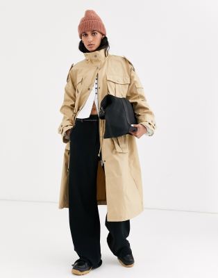 ASOS DESIGN  Lange Utility-Jacke aus Baumwolle in Stone Steingrau
