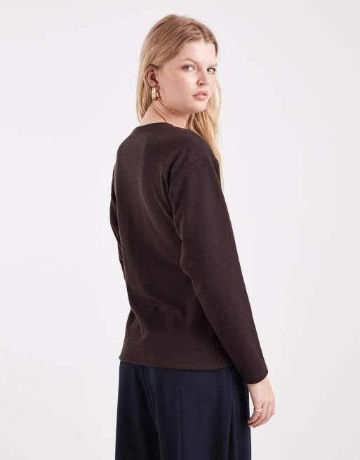 ASOS DESIGN - Lang vest met interlocknaden en split aan de voorkant in bruin, 4 van 4