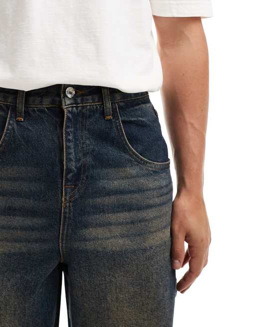 ASOS DESIGN – Långa jeansshorts med snickardetaljer och blek tvätt, 4 av 5