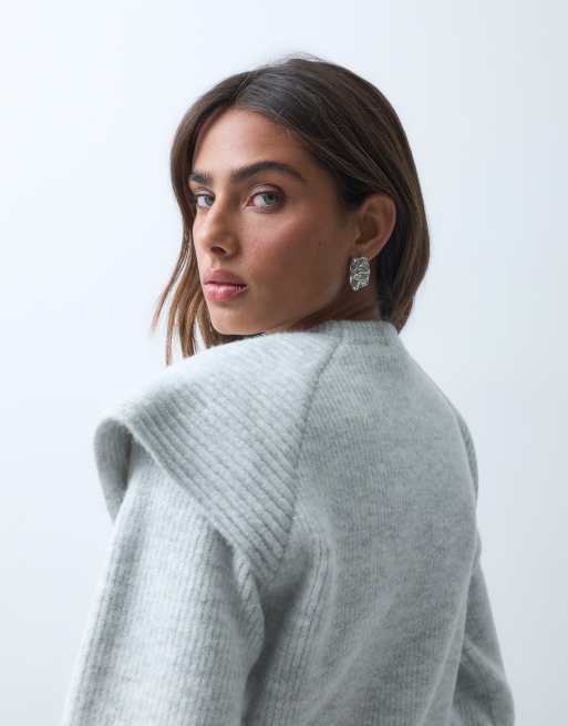 ASOS DESIGN Langarm-Strickpullover mit angeschnittenen Ärmeln in Grau, 2 von 5