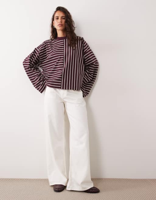 ASOS DESIGN Langarm-T-Shirt mit doppeltem Streifen in Burgunderrot, 2 von 4
