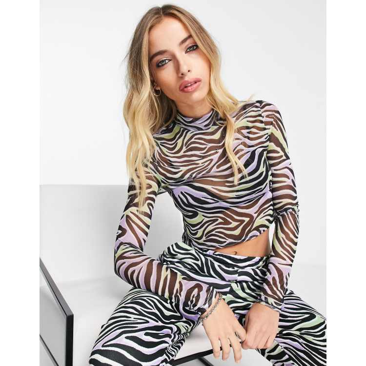 ASOS DESIGN Langarm Top aus Netzstoff mit Zebra Print Kombiteil ASOS
