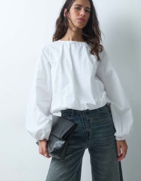 ASOS DESIGN långärmad blus med ballongfåll i vit - view 1