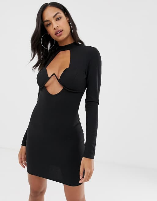 ASOS DESIGN – Långärmad bodyconklänning i minimodell med bygel