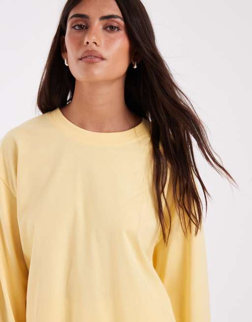 ASOS DESIGN långärmad boxig kort t-shirt i buttermilk, 4 av 4