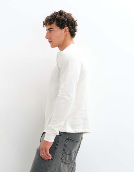 ASOS DESIGN långärmad henley-t-shirt i krämvit piké, 4 av 8