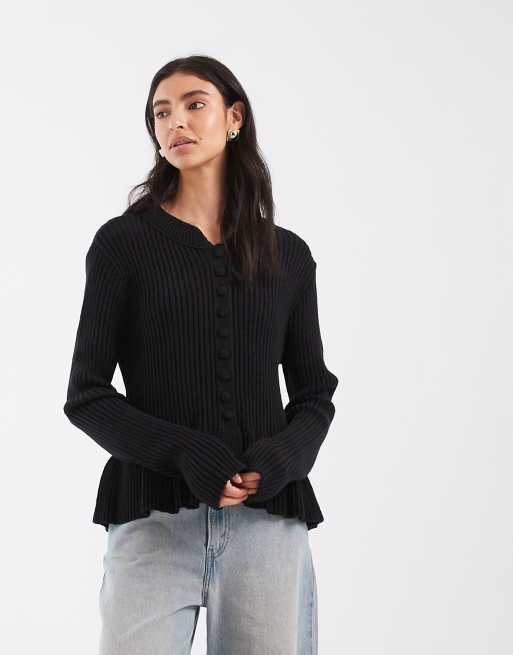 ASOS DESIGN långärmad peplumkofta i svart, 4 av 4