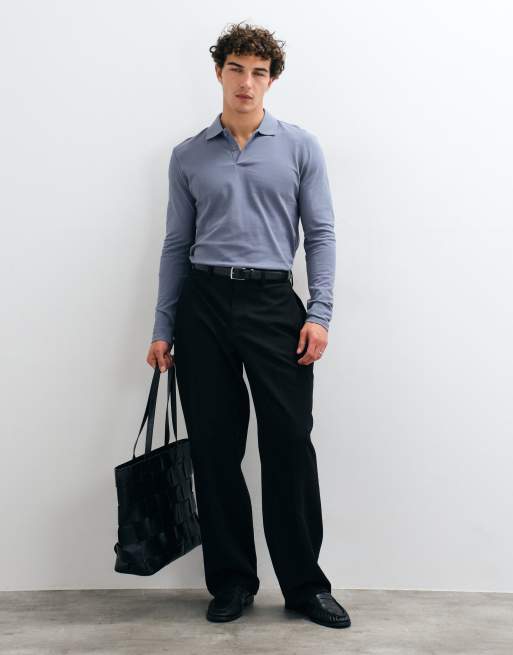 ASOS DESIGN långärmad pikétröja i blå piqué, 3 av 10