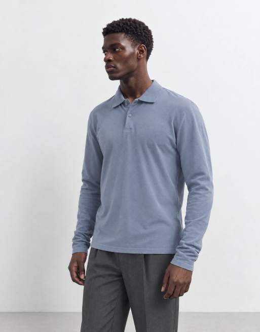 ASOS DESIGN långärmad pikétröja i blå piqué, 6 av 10