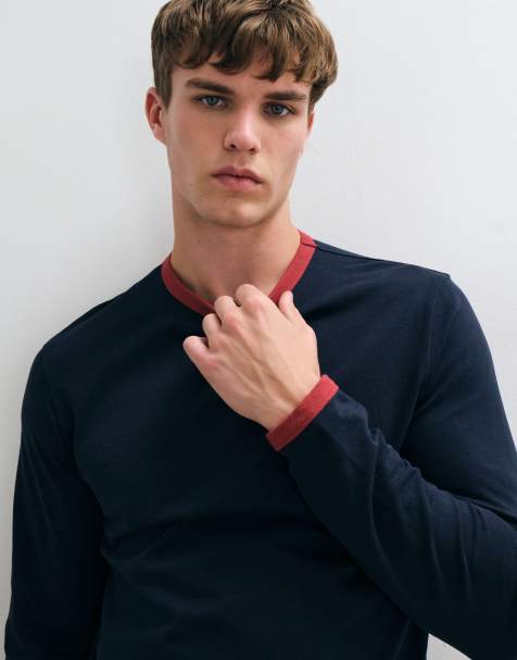 ASOS DESIGN långärmad ringer-topp i marinblått - view 1