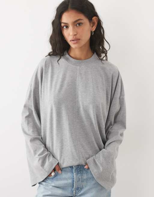 ASOS DESIGN långärmad skate-t-shirt i gråmelerad, 2 av 4