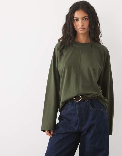 ASOS DESIGN långärmad skate-t-shirt i khaki - view 1