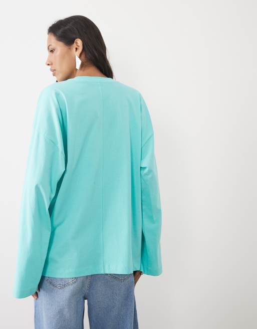 ASOS DESIGN långärmad skate-t-shirt i turkos, 3 av 4