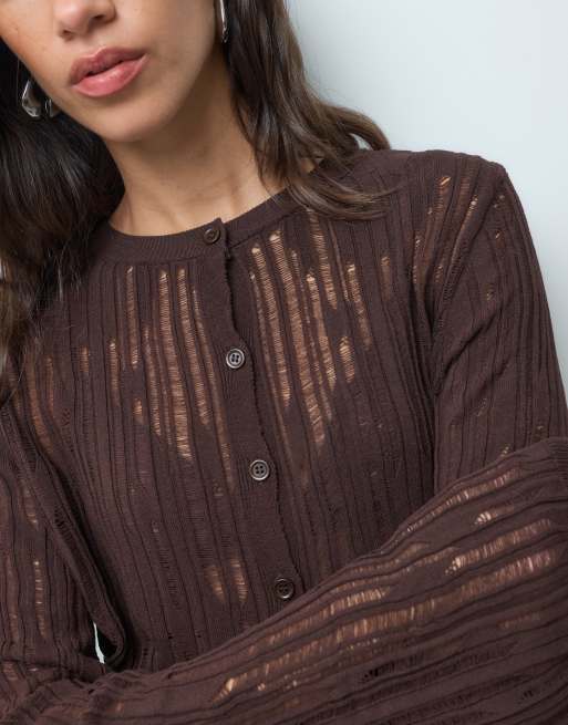 ASOS DESIGN långärmad stickad tröja i brunt, 2 av 4