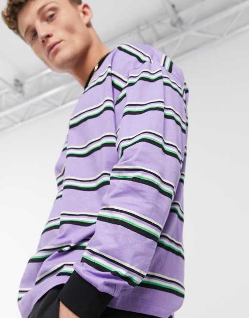 ASOS DESIGN – Långärmad t-shirt i oversize med tvättad finish och horisontella ränder