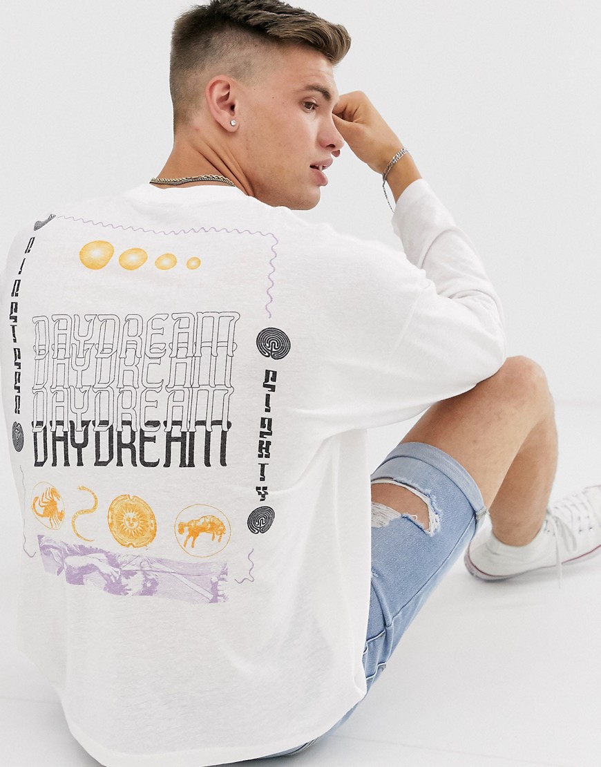 ASOS DESIGN – Långärmad t-shirt i oversize-modell med daydream-tryck baktill-Vit