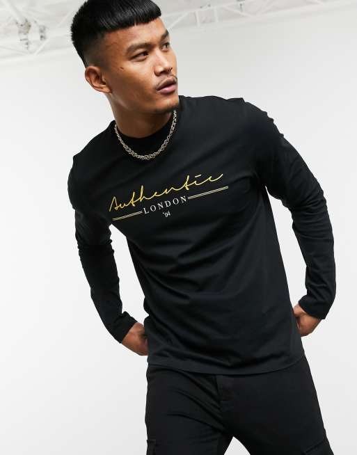 ASOS DESIGN – Långärmad t-shirt med ”Authentic”-tryck