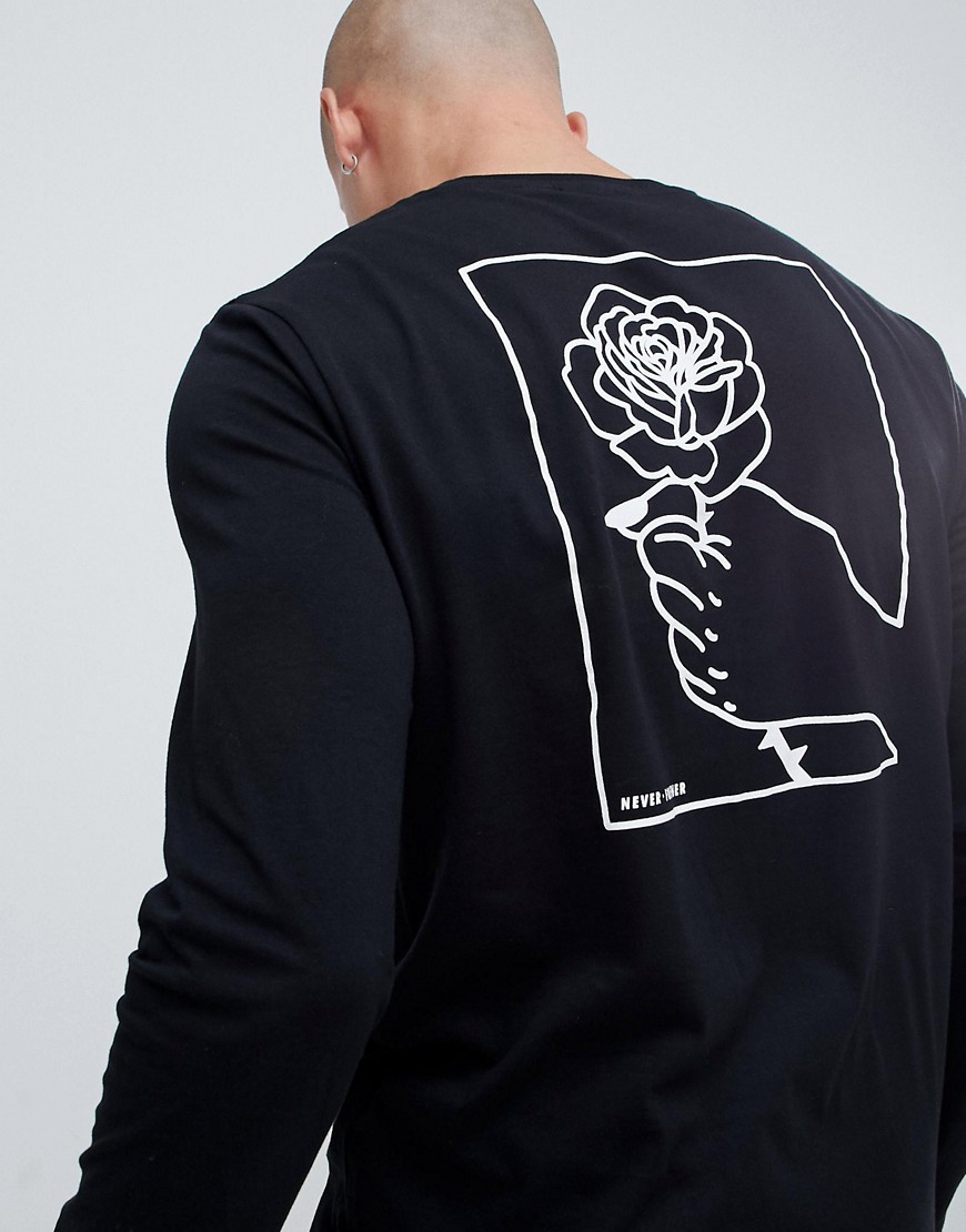 ASOS DESIGN – Långärmad t-shirt med hand- och rostryck på ryggen-Svart