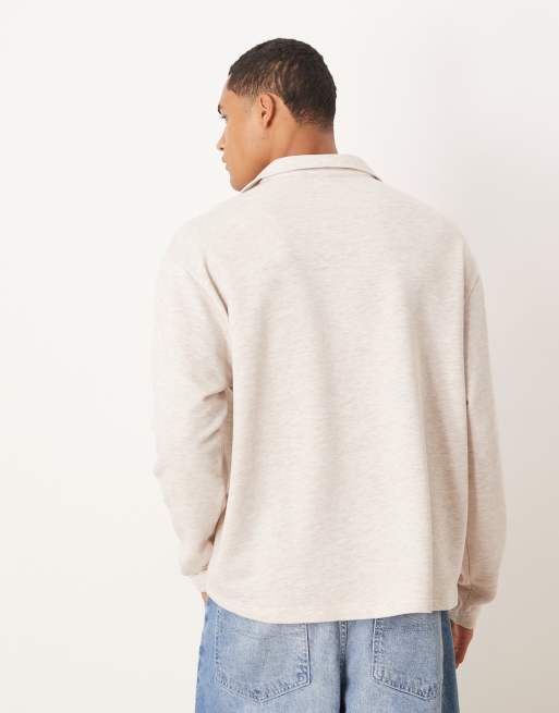 ASOS DESIGN – Langärmeliges Oversize-Polohemd in Steinbeige mit Loopback-Innenseite, 2 von 4