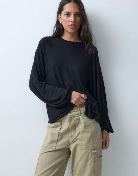 ASOS DESIGN langärmeliges Oversize-T-Shirt mit Ballonärmeln in Schwarz - view 1