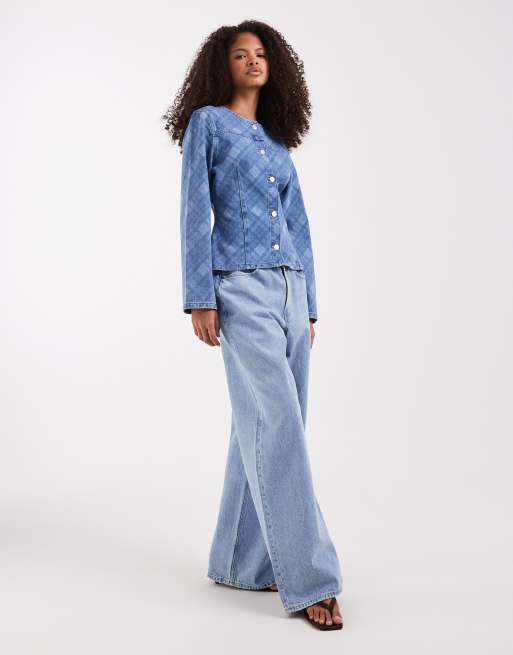 ASOS DESIGN – Langärmlige Jeansjacke mit Laser-Karomuster, 2 von 4