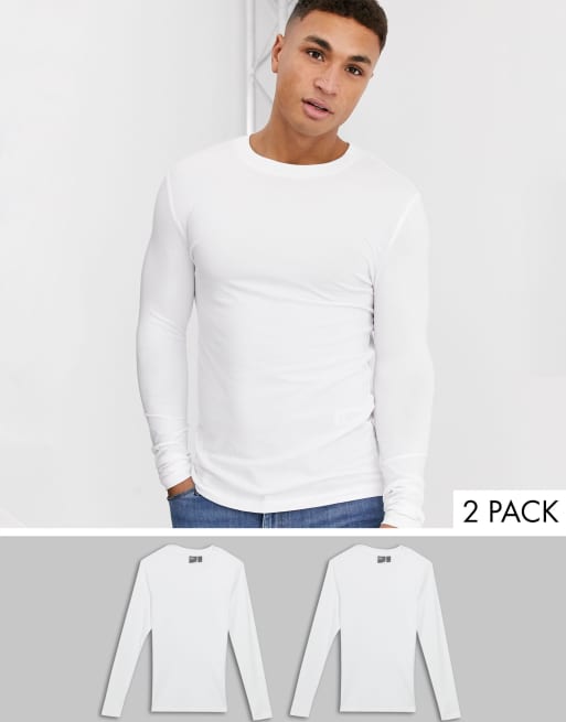 ASOS DESIGN – Langärmlige Muskelshirts mit Rundhalsausschnitt im 2er-Pack