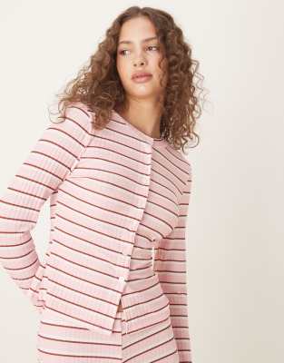 ASOS DESIGN - Langärmlige Strickjacke in Rosa gestreift, Kombiteil