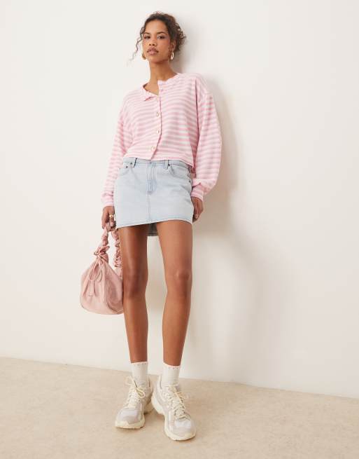 ASOS DESIGN – Langärmlige Strickjacke in Rosa gestreift, 3 von 4
