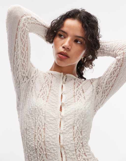 ASOS DESIGN – Langärmlige, strukturierte Strickjacke in Weiß, 3 von 4