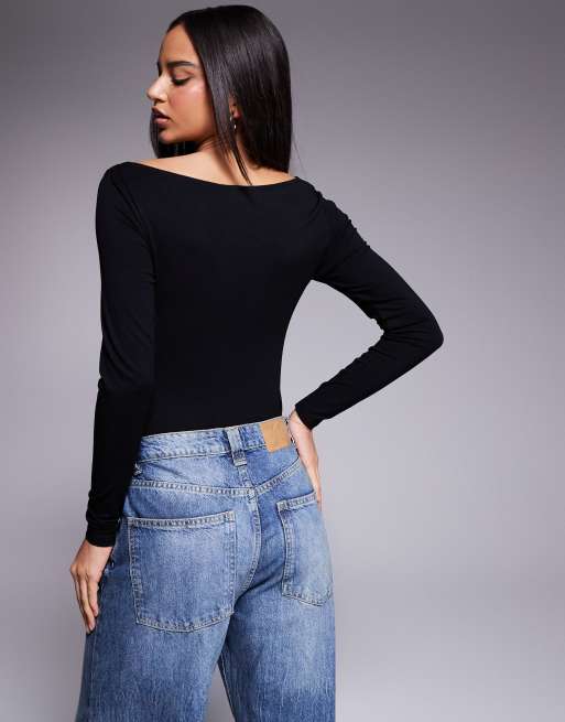 ASOS DESIGN – Langärmliger Body in Schwarz mit verdrehter Vorderseite, 4 von 4