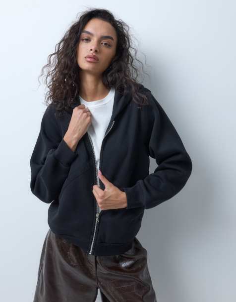 ASOS DESIGN langärmliger Hoodie mit Reißverschluss vorn als Kombiteil in Schwarz - view 1