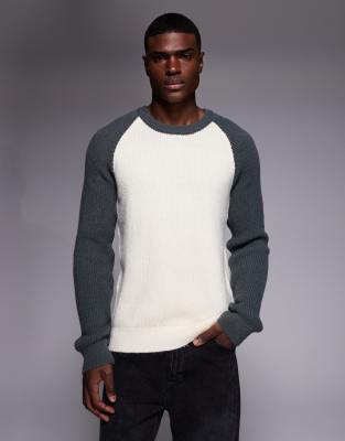 Langärmliger Relaxed-Fit-Strickpullover in Weiß mit Raglanärmeln und Rundhalsausschnitt Weiß S