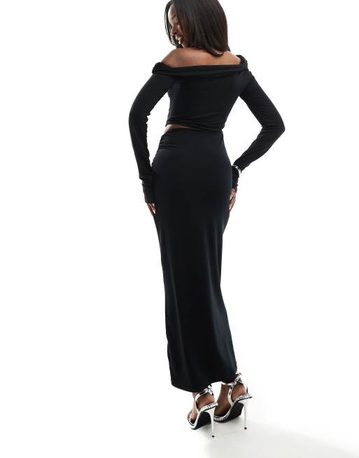 ASOS Design – Langärmliges, asymmetrisches Midikleid in Schwarz mit Raffungen und Cut-outs, 4 von 4