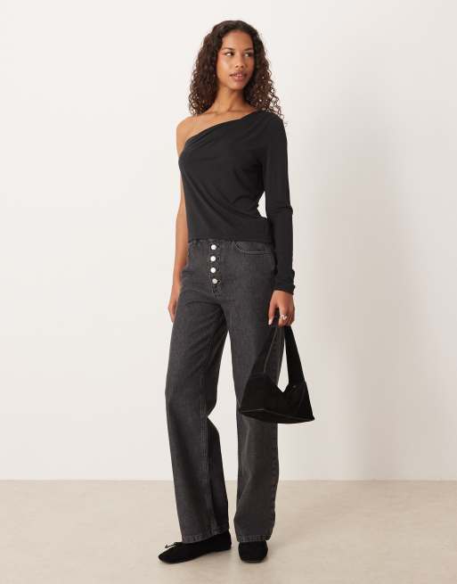 ASOS DESIGN – Langärmliges aus Modal in Schwarz mit Twist-Detail an der Schulter, 2 von 4