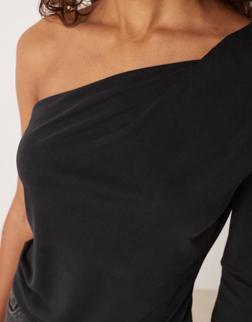 ASOS DESIGN – Langärmliges aus Modal in Schwarz mit Twist-Detail an der Schulter, 4 von 4